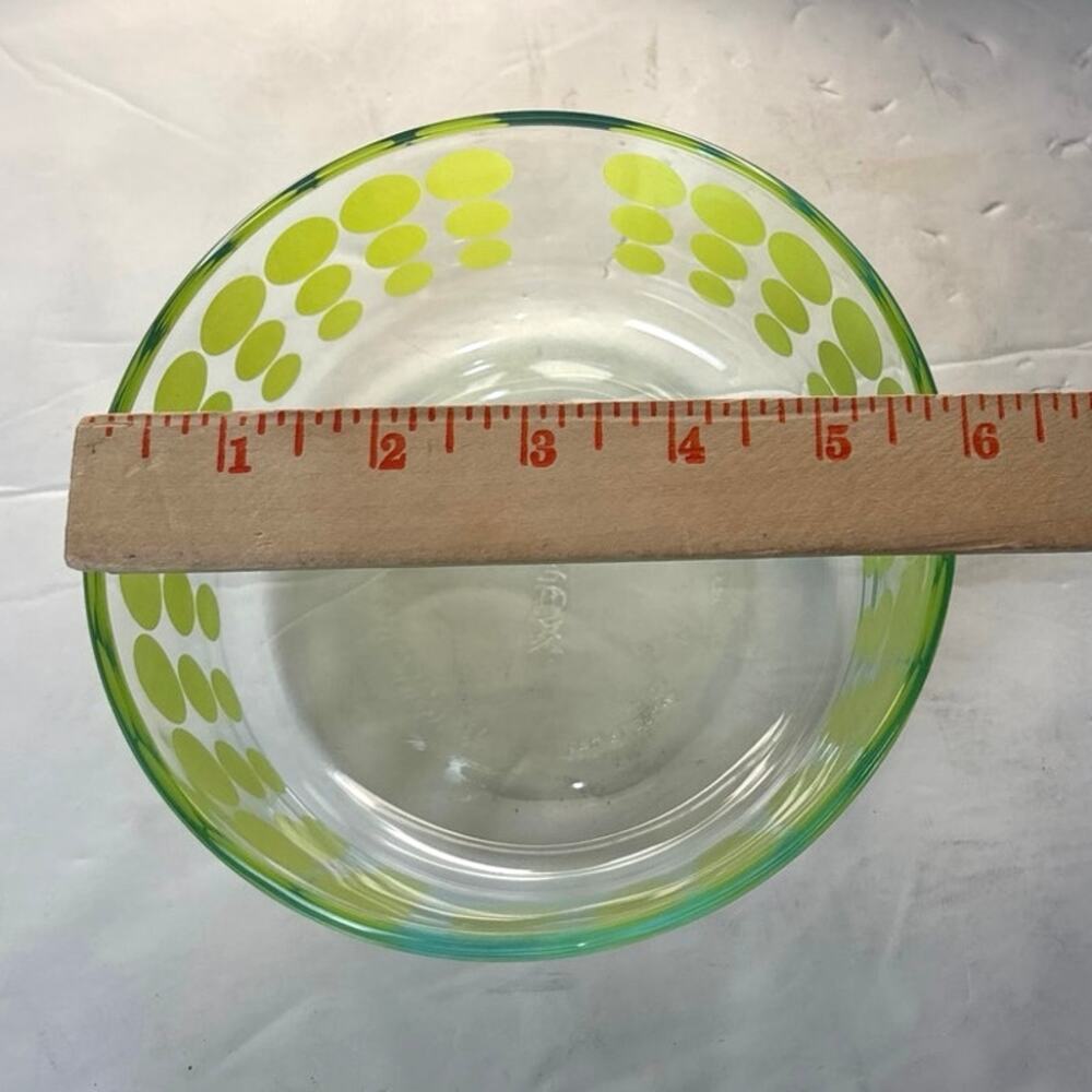 PYREX 100TH ANNIVERSARY 1915 LIME AND AQUA DOT GLASS STORAGE BOWLS-Set of 2 - Picture 6 of 9